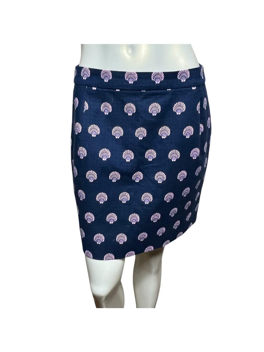 J.Crew Shell Print Skirt, Navy Blue with Shell Design, Size 8, 100% Cotton